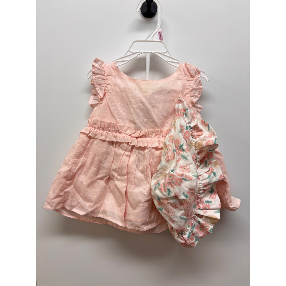 Cupcakes and Cashmere Baby Girl Pink Swiss Dot Dress Floral Hat Set 18M Bunny